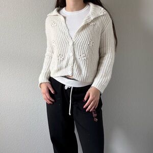 Vintage White Knitted Cardigan Sweater